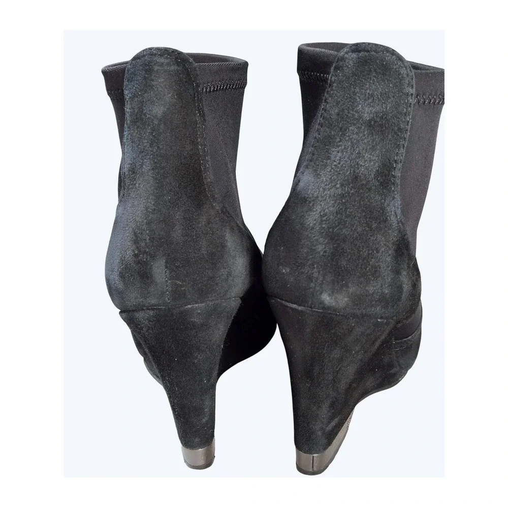 Women's Tory Burch 6.5 Black Suede Neoprene Wedge Sock Ankle Booties City Chic